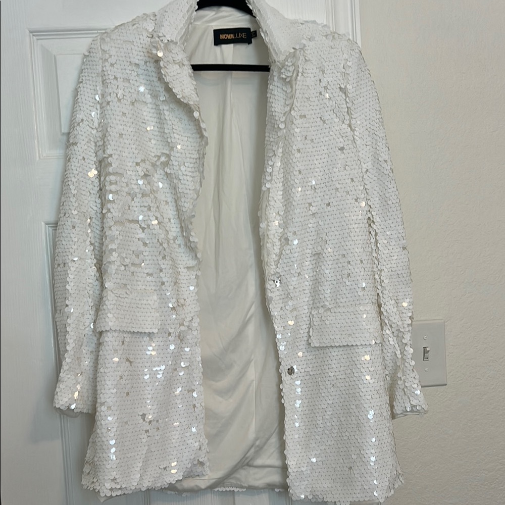 Fashion Nova Shimmering White Sequin Blazer